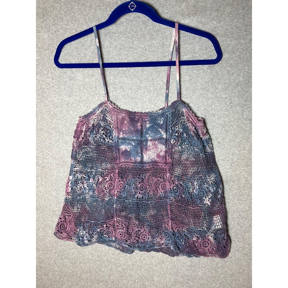 Ecote Cami Open‎ Knit Top Womens Small Tie Dye Purple Blue Hippie Boho Floral